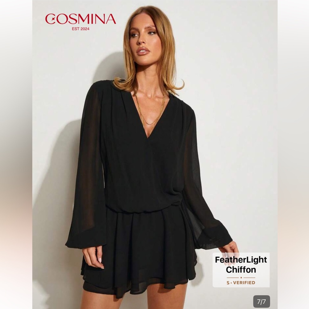 Black Long-Sleeve V-Neck Dress